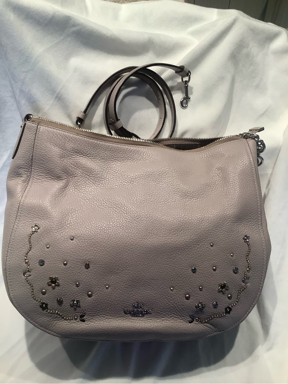 Coach Lavender Leather Shoulder Bag with Stud & Chain Accents